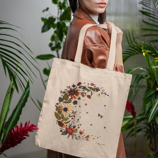 Tote Bag Croissant de lune floral l'Art de fleurs pressées