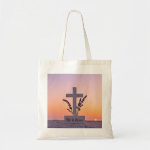 Tote Bag Croix blanche minimaliste ornée de lavande