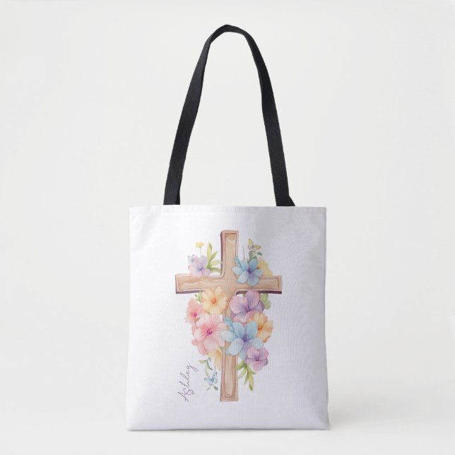 Tote Bag Croix de Pâques personnalisée à l'aquarelle (Devant)