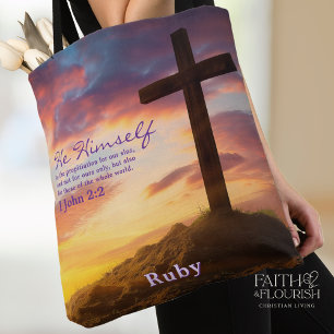 Tote Bag Croix de Sihouette à Dusk Scripture Personnalisé