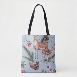 Tote Bag Croquis animal d'hiver, arrière - plan bleu.