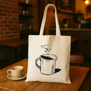 Tote Bag Croquis de tasse à café dessiné à la main Minimali