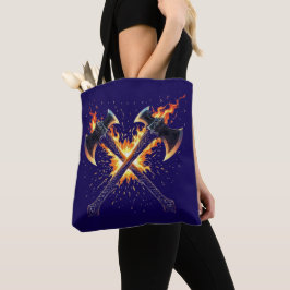Tote Bag Crossed Fantasy Axes with Fiery Energy – Powerful 