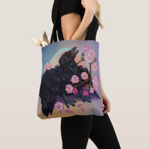 Tote Bag Crow naissant avec fleurs de pomme
