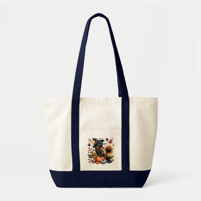 Tote Bag Crow Whimsical avec Citrouilles et tournesols (Devant)