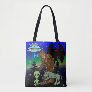 Tote Bag Cryptid Big Foot Alien Mothman UFO Chupacabra