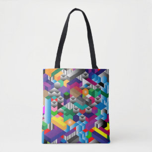 Tote Bag Cubes Isométriques 3D, Géométriques Sans Couleur.