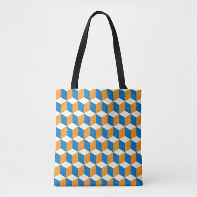 Tote Bag Cubes isométriques rétro, illusion géométrique (Devant)