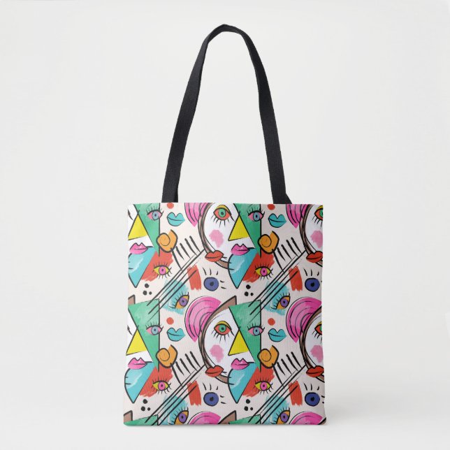 Tote Bag Cubisme moderne Abstrait Artsy Femme Visages (Devant)