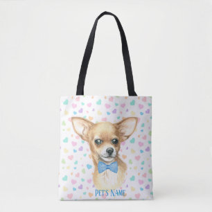 Tote Bag Cuir bleu personnalisé Chihuahua