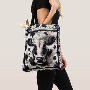 Tote Bag Cuir de vache noir et blanc Aspect fourrure peluch