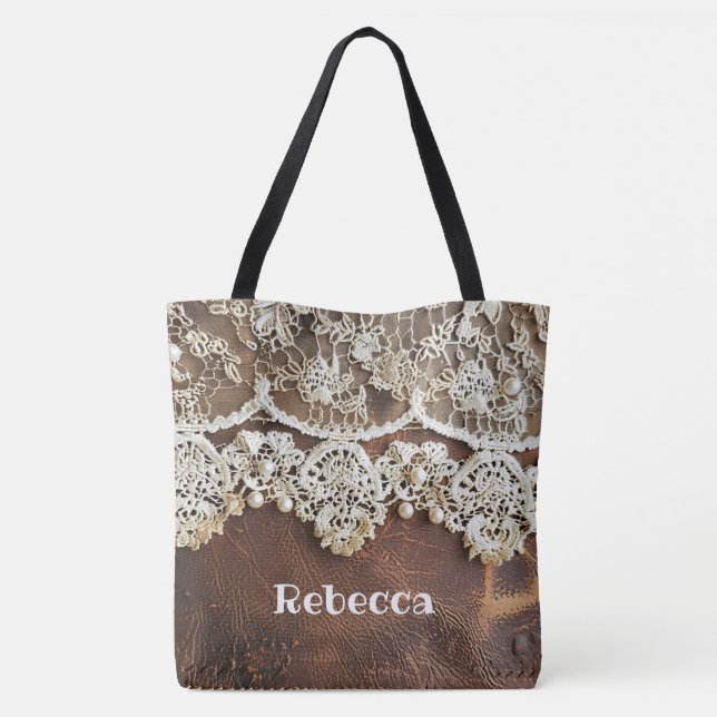 Tote Bag Cuir et dentelle rustique de l'Ouest (Dos)