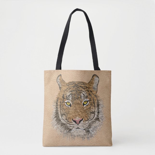 Tote Bag Cuir Et Tigre Beige (Devant)
