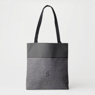 Tote Bag Cuir gris-foncé de faux et décoré d'un monogramme