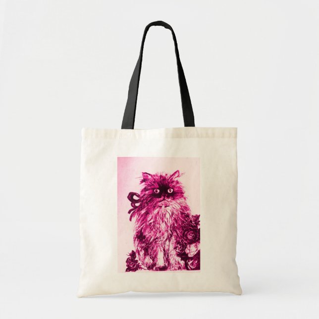 Tote Bag CUISINE AVEC ROSES, Rose Fuchsia Blanc (Devant)