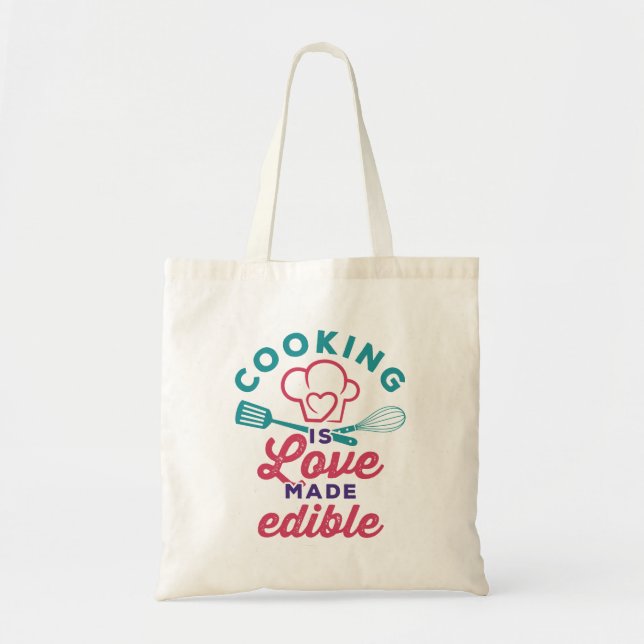 Tote Bag Cuisine Is Love Fabriqué Chef Cuisinier Commode (Devant)