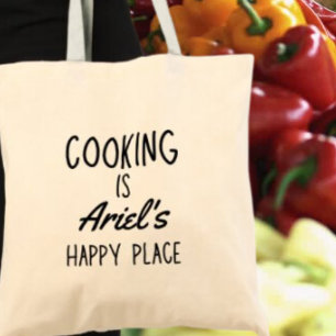 Tote Bag Cuisine personnalisée Happy Place Cook Foodie Cade