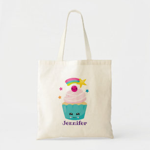 Tote Bag Cupcake bleu mignon avec visage Kawaii