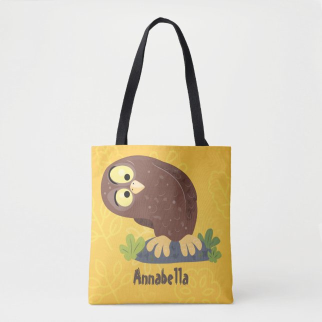 Tote Bag Curieux et drôle dessin animé de chouette brune (Devant)
