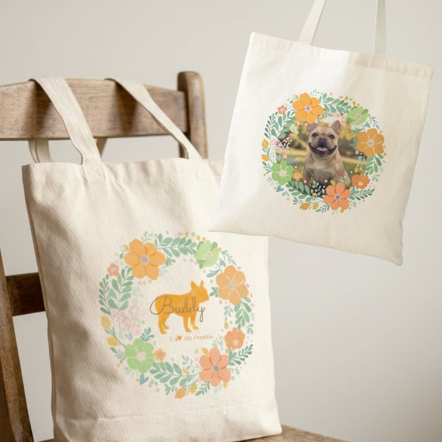 Tote Bag Custom French Bulldog Tote – Pastel Orange Floral  (Créateur téléchargé)
