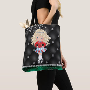 Tote Bag Custom Irish Dance Blond Girl Green, Noir