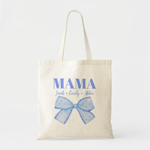 Tote Bag Custom Kids Names Blue Coquette Mama Fête des Mère