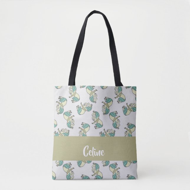 Tote Bag Custom name cute horses pattern (Devant)