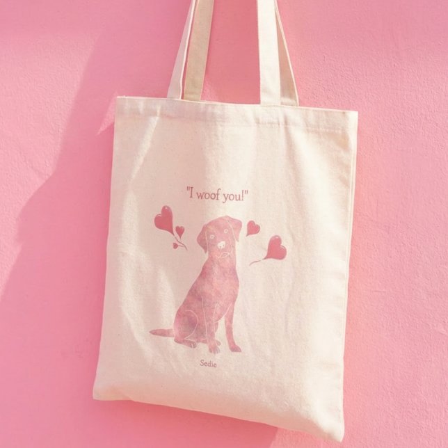 Tote Bag Custom Name Pastel Pink Labrador Valentine (Créateur téléchargé)