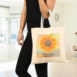 Tote Bag Custom Name Yoga Instructor Sunflower