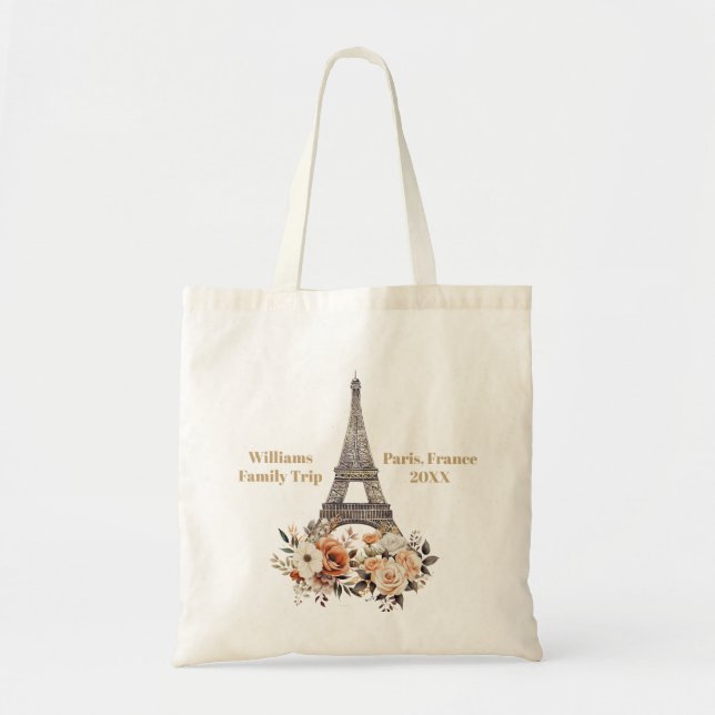 Tote Bag Custom Paris Trip Eiffel Tower Floral (Devant)