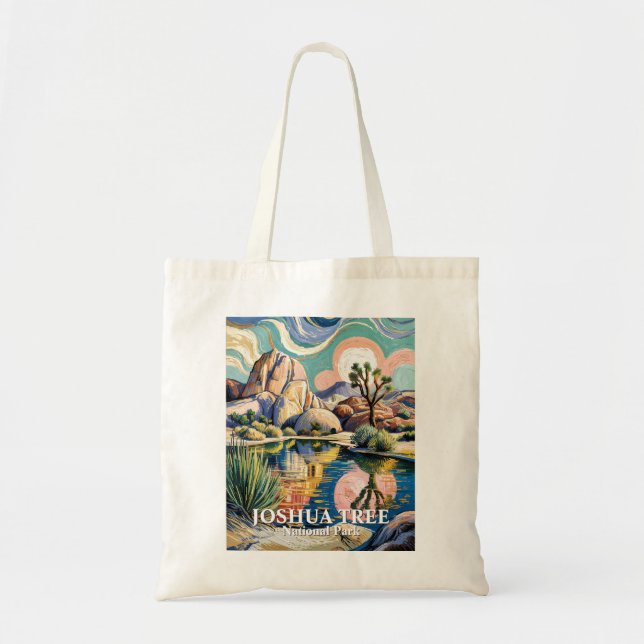 Tote Bag Custom Text Barker Dam Joshua Tree Van Gogh Desert (Devant)