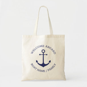 Tote Bag Custom Welcome Aboard nautical anchor blue white