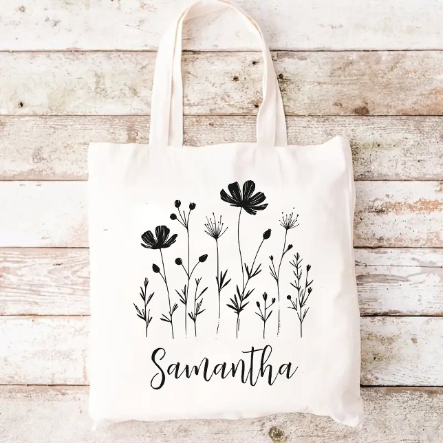 Tote Bag Customizable Floral Basic Tote Bag, Lady Boss Tote (bridesmaid gift, bridal shower gift, baby shower gift, gift for mom or her, student & teacher bag)