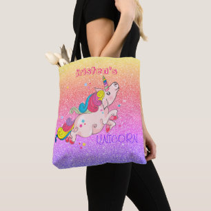 Tote Bag CustomText/ Rainbow Kawaii Unicorn Parties scintil
