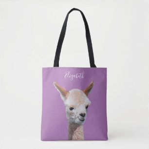 Tote Bag Cute Alpaca, Personnaliser Nom, Lavande