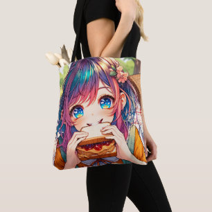 Tote Bag Cute Anime Girl mangeant un beurre d'arachide et g