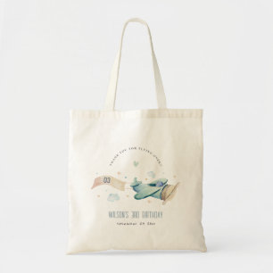 Tote Bag Cute Aqua Green Blue Plane Nuage Coeur Anniversair
