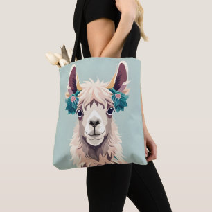 Tote Bag Cute Art Turquoise Pastel Llama