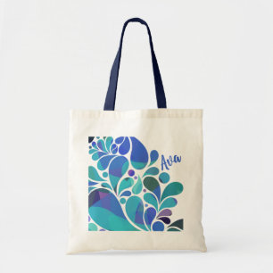 Tote Bag Cute Artsy Aqua Blue, Purple Watercolor Pattern 