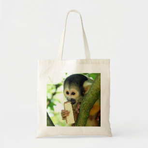 Tote Bag Cute Baby Squerrl Monkey Eating a Wafer Biscuit