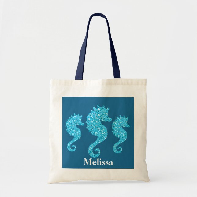 Tote Bag Cute Beach hippocampe ajouter nom fourre-tout (Devant)