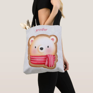 Tote Bag Cute Bear Face Red Scarf et Rosy Cheeks Christmas
