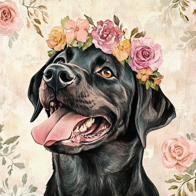 Tote Bag Cute Black Labrador Retriever Dog Floral (Créateur téléchargé)