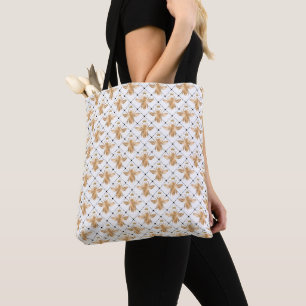 Tote Bag Cute blanc et or Motif abeille Honeycomb