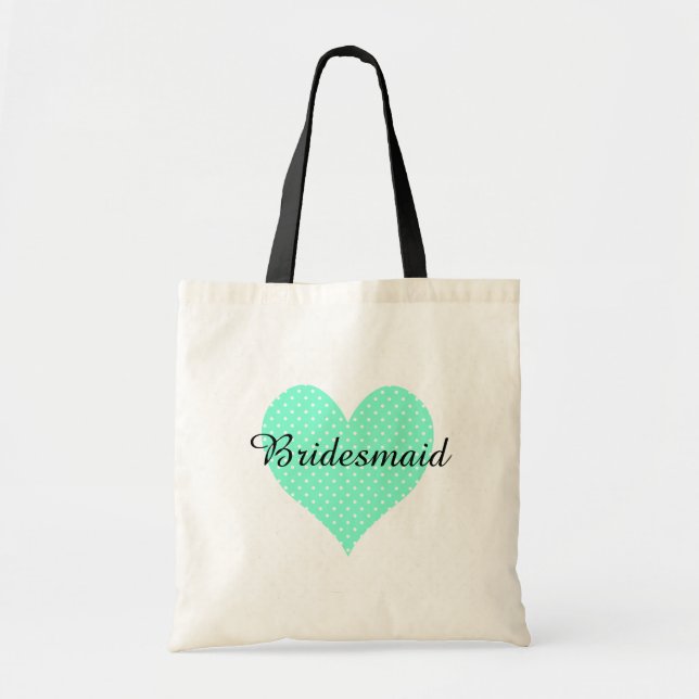Tote Bag Cute Blanc Polka Dot Aquamarine Heart Bridesmaid (Devant)