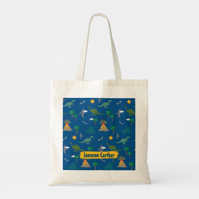 Tote Bag Cute Blue Wildlife Dinosaur Motif Personnalisé (Dos)