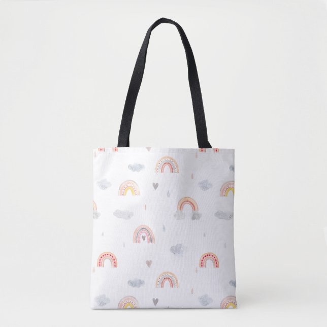 Tote Bag Cute Boho arc-en-ciel et nuages (Devant)