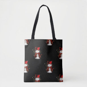 Tote Bag Cute bonhomme de neige en Velours rouge Noël