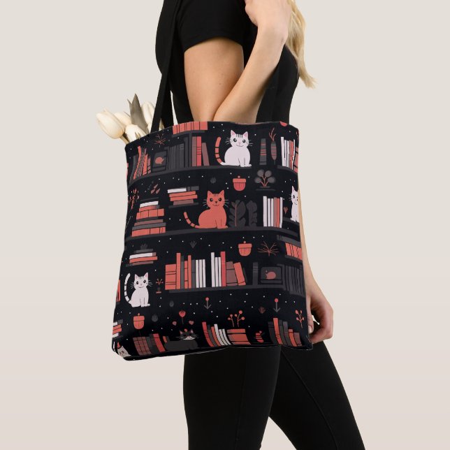 Tote Bag Cute Bookish Chats Livres Rose (De près)