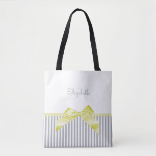 Tote Bag Cute Bow Jaune avec Gris Fille et Nom